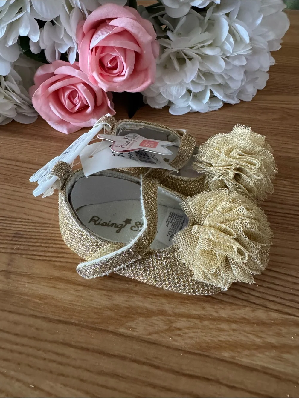Rising Star Gold Glitter Baby Pom Pom Mary Jane Shoes
